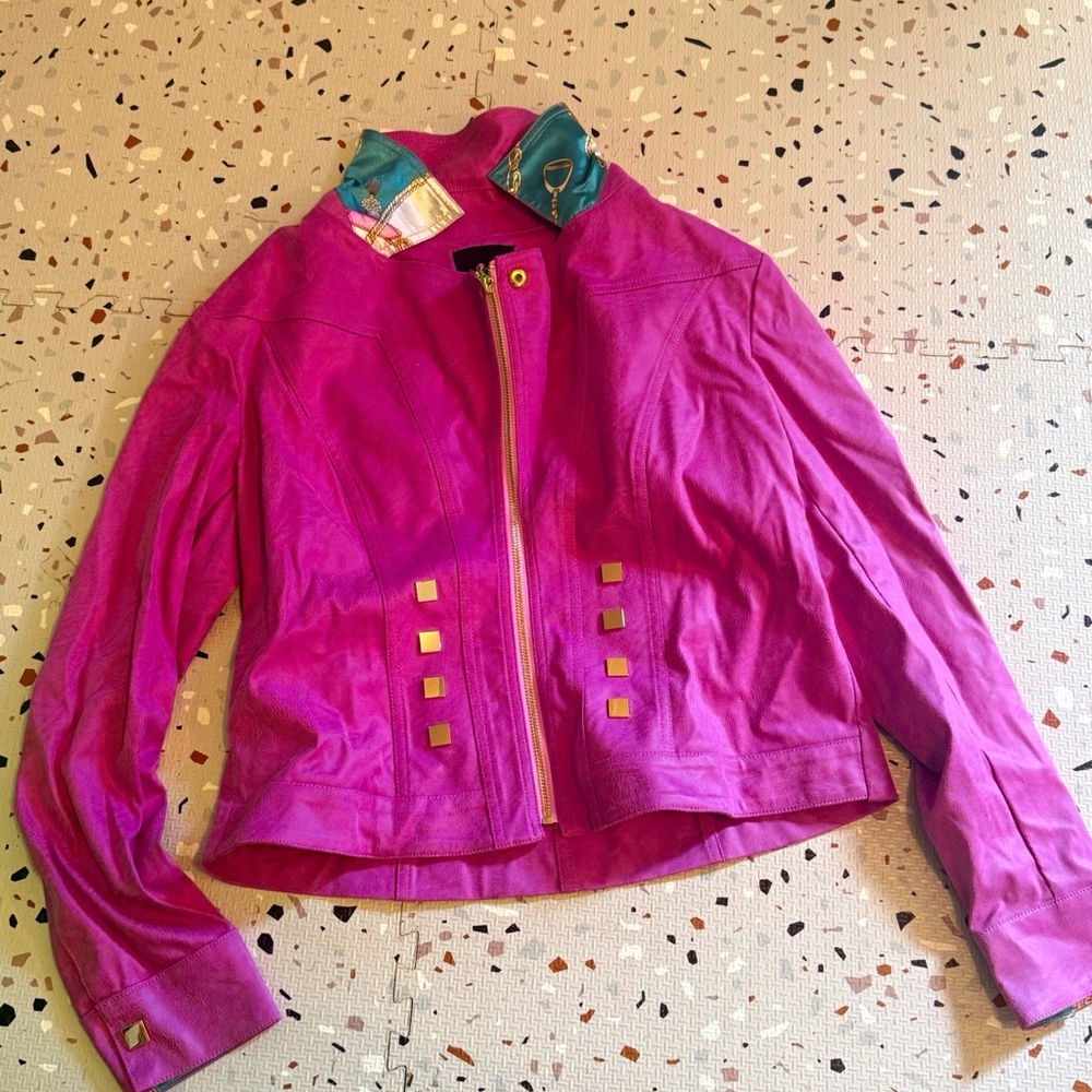 INSIGHT New York Women's Purple Faux Leather Studded Zip Lined Jacket Size 8